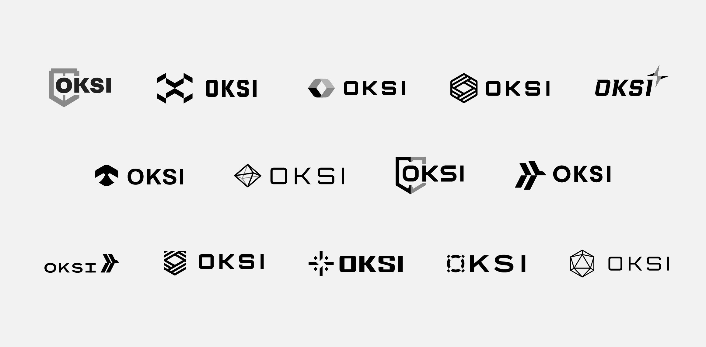 group of potential OKSI logo ideas and concepts